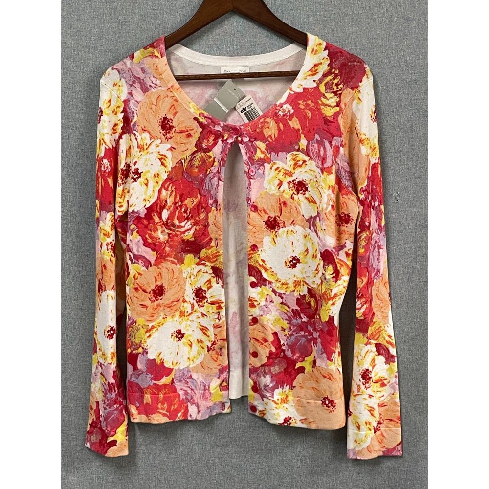 Charter Club NWT Floral Button Front Cardigan Sweater Medium Rayon Blend - Picture 3 of 7